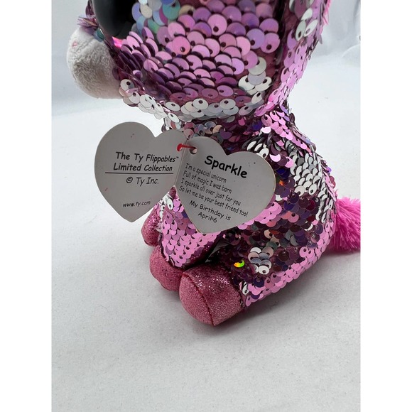 Sparkle Pink Sequin Unicorn Ty Flippables 6" - Picture 3 of 4